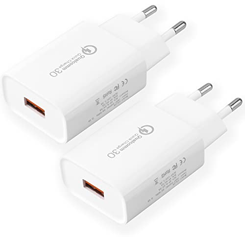 Chargeur 18W Quick Charge 3.0 Chargeur Rapide Compatible avec Samsung Galaxy S6 S7 S8 S9 S10 S20 S21 S22 A13 A53/Note 8/9/10, Téléphone Portable, Chargeur Rapide Original de Remplacement (2 Pièces)