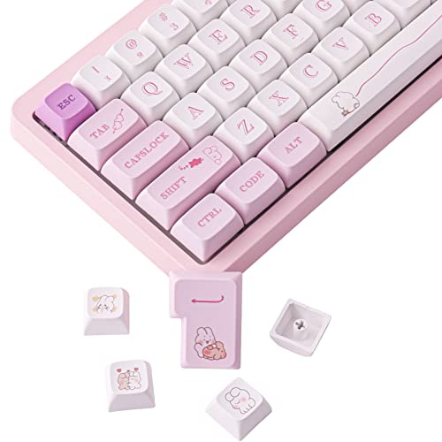 Keycaps PBT Pink Keycaps 133 Tasten XDA Keycaps Cute Bunny Custom Keycaps ANSI&ISO Layout für Cherry MX Switches Mechanische Gaming-Tastatur