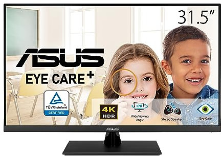 ASUS Monitor de Cuidado Ocular 31,5 4K HDR (VP327Q) - UHD (3840 x 2160), 99% sRGB, HDR-10, Adaptive-Sync, Altavoces, DisplayPort, HDMI, sin Parpadeo, Filtro de luz Azul, Montaje