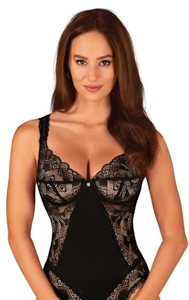 Selente Love & Fun: Seducente Set di Biancheria Intima da Donna con Body Aperto e Benda per Gli Occhi in Satin, Prodotto nell'UE, Nero-Pizzo Aperto, Taglia XL-XXL