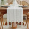 meioro Rustikaler Tischläufer mit Quasten, 33x200cm Landhausstil Boho Table Runner Geflochten Gestreift, Leinen Polyester Tisch Dekoration für Essen Party Urlaub und Hochzeit (Weiß)
