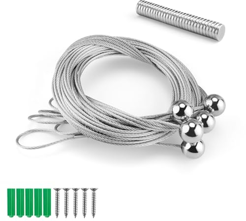 FINELYCR 5 Stück Fotoseil mit 30 Magneten, 200 cm x 1,5 mm, Bilder Aufhängen Seil für Fotos und Postkarten