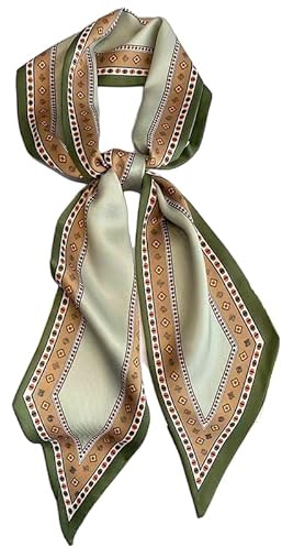 GIMIRO Sciarpa in seta satinata, 148 x 13,5 cm, cravatta a doppio strato, per blazer, cappotto, abito, 63 # Retro Green - Kaki, 148cm x 13,5cm