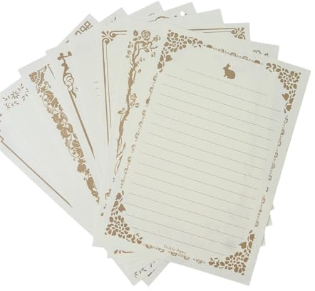 Vitt 80 ark stationärt skrivpapper, 5 3/4 x 8 1/4 tum gyllene spets vintage brevpapper med linjer för hem bröllop inbjudningar eller kärleksbrev 8 olika mönster