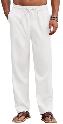 COOFANDY Pantalones De Ocio para Hombre con Cintura EláStica Pantalones Playa Pantalones Verano Pantalones Finos Pantalones Largos Pantalones Tela para Vacaciones Blanco XL