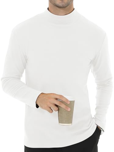 Tyhengta Fleece Long Sleeve T-Shirt Men's Base Layer Thermal Undershirt Lightweight Sports Top White, XXL