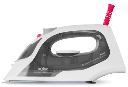 Solac - Plancha de Vapor 2200W Optima Start | Suela Cerámica Antiadherente | Golpe de Vapor 100g/min | Planchado Vertical | Sistema Antigoteo y Antical | Depósito 300ml | Cable de 1,8m
