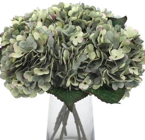 Xoeryoy Hortensia konstgjorda blommor 6 st 33 cm verklighetstrogna gröna falska hortensior långa stjälkar lågt underhåll sidenblommor för arrangemang