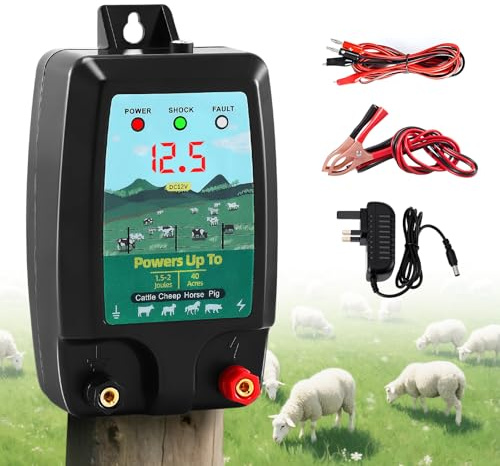 Electric Fence Energiser for Horses, 12V Electric Fence Charger Output 12KV 2J Output High Voltage Pulse Controller With LED Display for Livestock Large Animals Horse Sheep, Keep Away Predators