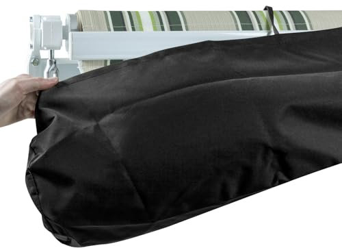 Woodside Charcoal Patio Awning Canopy Shelter Cover – 300gsm Waterproof Elastic Polyester, UV Protected, 20cm Depth & Height, Binding Ties – Exact Fit Awning Protector