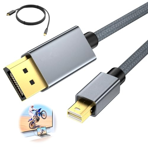 2m Mini Dp to HDMI Adapter 1080p, Grey Nylon Braided Mini Displayport to HDMI Adapter High Speed Gold Plated Mini Dp Compatible with HDMI Cable, For Macbook, Surface, Monitor, Projector