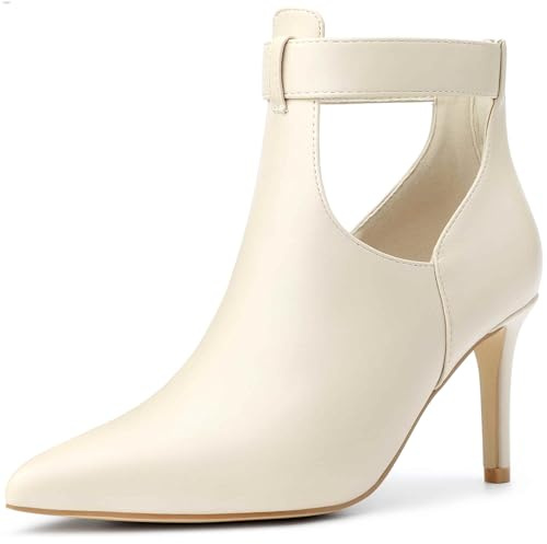 Allegra K Bottines à talon aiguille et fermeture éclair à l'arrière pour femme Beige 37