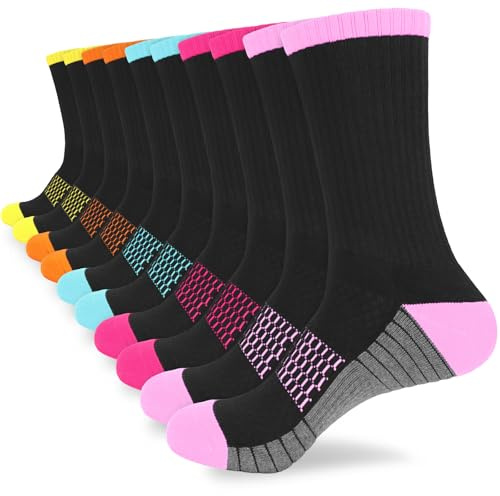 ouhos Womens Ladies Thermal Walking Hiking Work Socks Anti Blister Thick Warm Black Winter Sports Cotton Cosy Socks for Womens 4-7 Multipack Cushioned Comfortable Crew Socks 5 Pairs