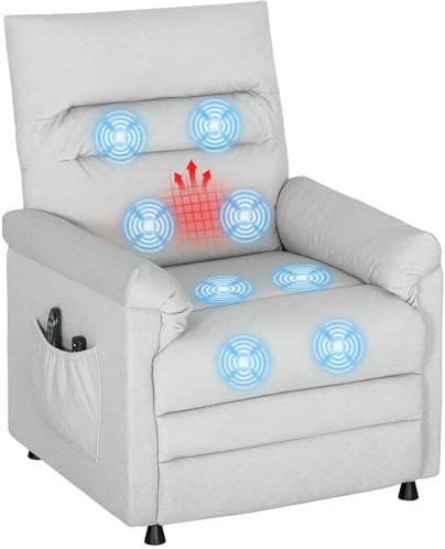 HOMCOM Poltrona Relax Elettrica Massaggiante e Riscaldante con Poggiapiedi, Silenziosa, Poltrona Reclinabile 150° in Velluto Pet Friendly con Funzione Memory, 2 Telecomandi e USB, Grigio Chiaro