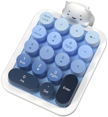 A.JAZZ AF18 Tastiera numerica wireless,mini tastierino numerico portatile 2.4G,layout compatto a 18 tasti con graziosa cover in silicone staccabile a forma di orsetto,per laptop/PC-Blu sfumato