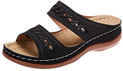 AEGJEGVD Sandales Femme Confortable Orthopédique été Chaussons 2026 Pantoufles À Talons Compensés Vintage Chaussures D'été en Cuir PU for Plage Printemps et été Sandales Femmes Grande Taille