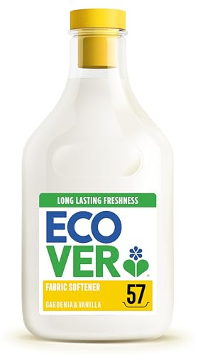 Ecover Concentrated Fabric Softener, Fabric Conditioner to Soften Your Clothes, Fresh Vanilla & Gardenia Scent 1 x 57 Washes, 1 x 1.43L