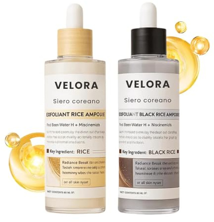 Velora Siero Coreano Esfoliante al Riso,Velora Siero Coreano Punti Neri Rimozione, Ridurre i Pori e Idratare Profondamente per Tutti i Tipi di Pelle 80ml*2Pack