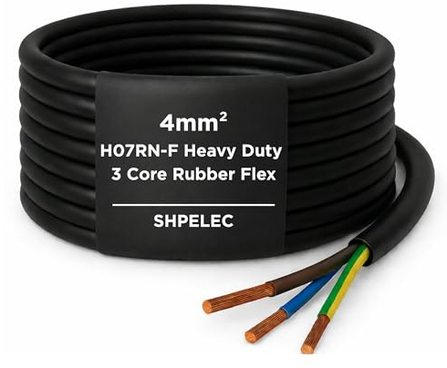 SHPELEC® H07RN-F Rubber Flexible Power & Control Cable 3 Core 4mm² – Heavy Duty Industrial Use for Outdoor & Workshop Applications – Oil, Water & UV Resistant - 1m