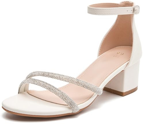WUIWUIYU Sandales Femme Été Confortable Talon Bloc Bout Ouvert Mode Glitter Chaussures de Mariage Double Bride Escarpins de soirée 5cm-Blanc Glitter 39