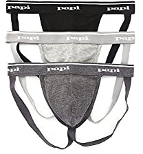 papi Men's Premium Performance 3-Pack Jockstrap, Athletic Supporter, Breathable Male Workout Underwear, Black/Charcoal/Heather Grey, X-Large