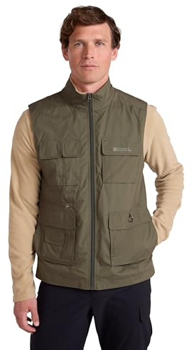 Mountain Warehouse Trek II Mens Gilet - Lightweight Body Warmer, Fast Drying Vest, Shrink & Fade Resistant, Many Pockets Gilet Jacket - Spring, Summer, Travelling Khaki M