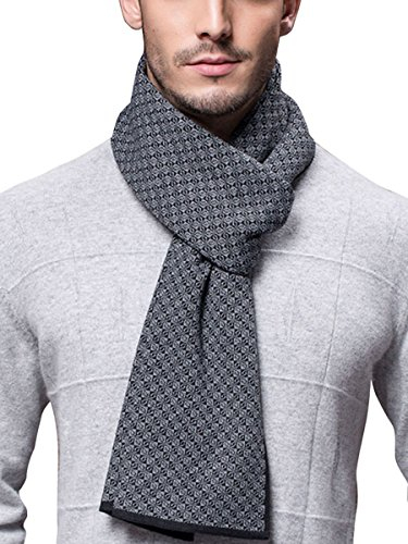 WANYING Winter Herbst Herren Strickschal 6% Wolle Gestrickter Schal Einfach Schick Gentleman - 180 * 30 cm Klein Kariert Grau Schwarz