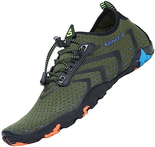 SAGUARO Badeschuhe Damen Herren Wasserschuhe Schwimmschuhe Schnelltrocken Aquaschuhe Strandschuhe Leicht Neoprenschuhe Surfschuhe rutschfeste Tauchschuhe Wassersportschuhe Stil 1:Grün Gr.44 EU