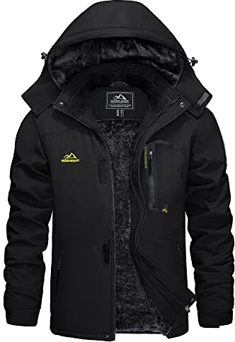 KEFITEVD Winterjacke Herren Warm Softshell Jacke Wasserdicht Snowboardjacke Gefüttert Kapuzenjacke Thermo Outdoorjacke für Snowboard Ski Männer Schwarz 2XL