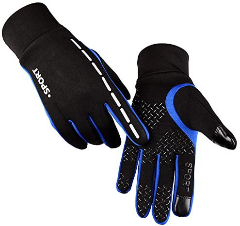 SOLO ACTFIT AFIT Guantes de Otoño Invierno a Prueba de Viento Impermeable Antideslizantes Ciclismo Bicicleta Correr Aire Libre Guantes Pantalla Táctil Guantes para Hombres y Mujeres (Azul, Large)