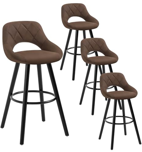 WOLTU Barstolar, Set om 4, Hög barstol, Hög pall med ryggstöd och fotstöd, Träram, Vetenskaplig tygsits, Mörkbrun, BH291dbr-4