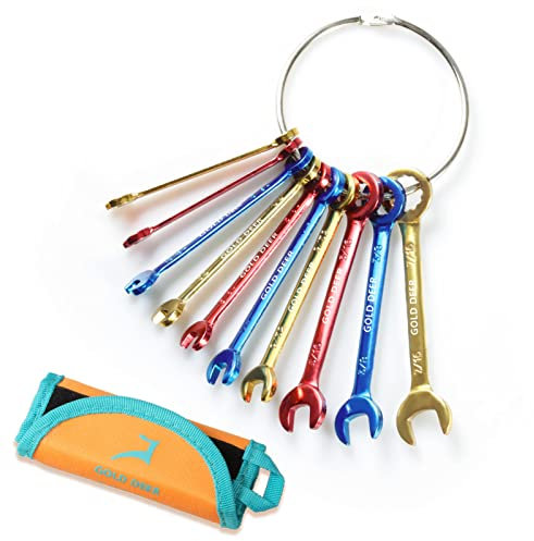 GOLD DEER Set di chiavi piccole placcate a colori standard SAE 5/32 -7/16 chiavi Mini set di chiavi a combinazione estremità aperta e scatola chiavi di accensione con sacchetto rotolo e anello grande