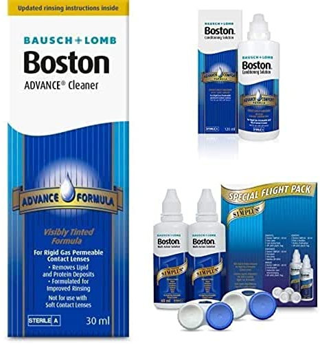 Boston Advance Cleaner & Advance Conditioning Solution & Boston Simplus Multi-Action Solution Flight Pack, 30ml Cleaner, 120ml Conditioner & 2x 60ml Contact Lens Solution for RGP & Hard Contact Lenses
