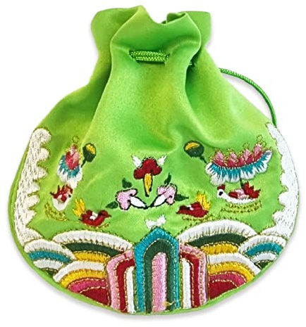 Seoulful Vintage Korean Embroidered Bokjumeoni - Traditional Lucky Pouch - Hanbok Fortune New Year & Chuseok Gift Bag (Green)