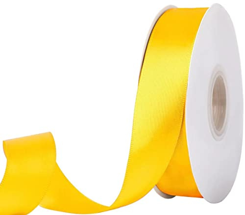 KSRIGHT 1 inch（2.54cm Wide x 50 Yards Double Faced Polyester Yellow Satin Ribbon for Gift Wrapping,Wedding Decoration, Bows Making, Sewing, DIY Crafts