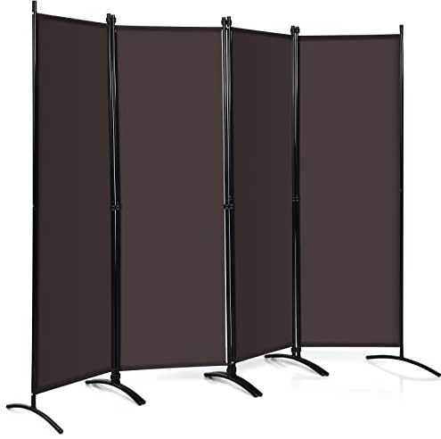 Giantex Paravento Interno con 4 Pannelli, Divisorio Pieghevole con Telaio in Ferro Robusto, Separatori di Parti Esterne, 220x55x173 cm (Caffè)
