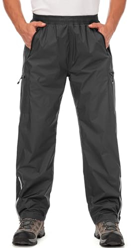 Men's Rain Pants Waterproof Rain Over Pants Windproof Hiking Pants for Outdoor Fishing Golf Motorcycle Cycling (1089 Black M)