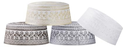 IBLUELOVER Ensemble Bonnet Musulman Homme Chapeau Islamique 4Pcs Bonnet de Prière Chapeau Namaz Kufi Coton Broderie Casquette Calotte Traditionnel Arabe Chapeau Cadeau pour Eid Ramadan Prier Eid