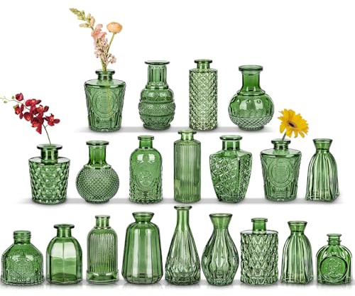 Set di 20 piccoli vasi in vetro, decorazione vintage, decorazione floreale per centrotavola, decorazione di nozze, decorazione floreale, soggiorno, bagno, regalo per la festa della mamma, verde
