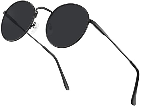 HENGOSEN Polarised Round Sunglasses Mens: Retro Circle Sunglasses for Men Women Metal Sun Glasses Hippie Travelling Driving