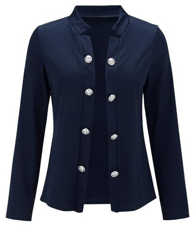 Blazer, elegante blu oro, cardigan da donna, elegante, a maniche lunghe, con colletto a taccha, tinta unita, con bottoni decorativi, per il tempo libero, vintage, da donna