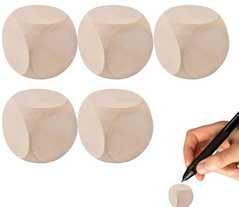 Amesor 5 CM Dés Vierges En Bois, 5 pièces Dés En Bois Non Peint À Six Faces, Pour Loisirs Créatifs Puzzles Numéros, Accessoires De Jeu