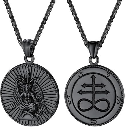 JewelryWe Collar Cabra Satán Hombre: Colgante Lucifer Gótico para Caballero de Doble Cara Acero Inoxidable Hipoalergénico - Para Uso Diario Ocio Regalos