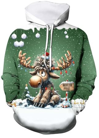 CUTeFiorino Men's Casual Fashion Loose 3D Christmas Print Hooded Long Sleeved Hoodie Pullover Herren Farbig (Brown, L)