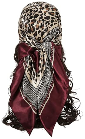 RoseSeek Women's Leopard Print Silk Scarf Satin Square Scarves Cheetah Headband Sleeping Hair Wraps Burgundy One-Size