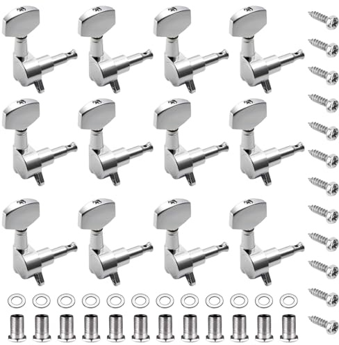 12 Pièces Guitare Mécaniques Boutons, 3L3R Guitare Cordes Tuning Chevilles Mécaniques Cordes Tuning Pegs Clés Chevilles Têtes pour Guitare Électrique ou Acoustique, Argent
