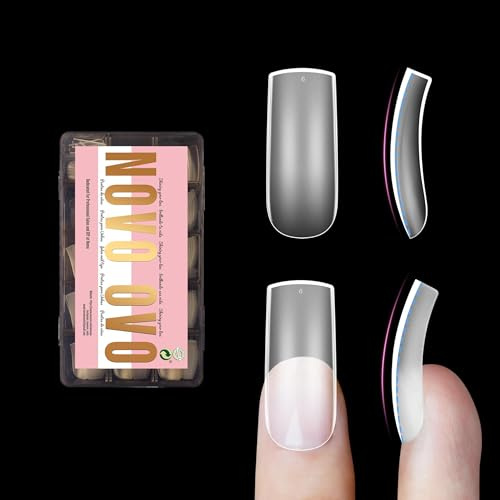NOVO OVO Conseils d'ongles Halloween Medium Légèrement Courbés à Presser Couverture Complète, Épais Carrés Griffe d'Aigle Faucon Courbé Gel x Acrylique Kit d'Extension de Faux Ongles, Transparent