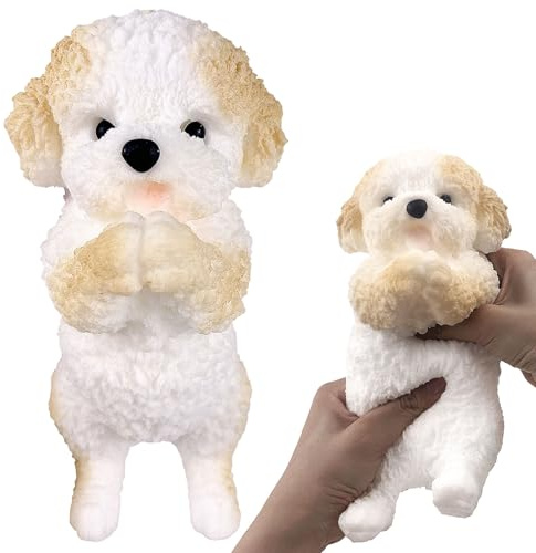 Hand Painted Dog Squishy Toys，Big Cute Ultra Soft Squeeze Fidget Puppy Toy for Stress Relief ,Kawaii Squishies Sticky Animal Toys for Adults Kids,Decompression Sensory Balls Toys (Teddy)
