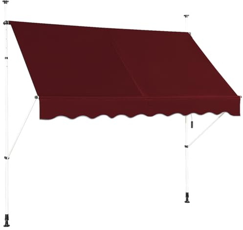 COSTWAY Klämmarkis 250 cm bred, balkongmarkis utan borrning, UV-beständig, höjdjusterbar, vattenavvisande, markis med handvev, solmarkis, solskydd för balkong (vinröd)