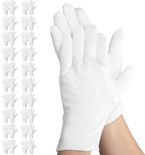 Einfa Guanti Bianchi Cotone - 40 Pezzi (20 Coppie) Cotton Gloves M 23cm - Guanti in Cotone per la Notte Crema Mani - Media Bianco Cotton Work Gloves per Lavoro di Protezione